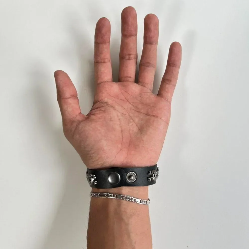 Y2K 2000s skeleton grunge punk black studded bracelet